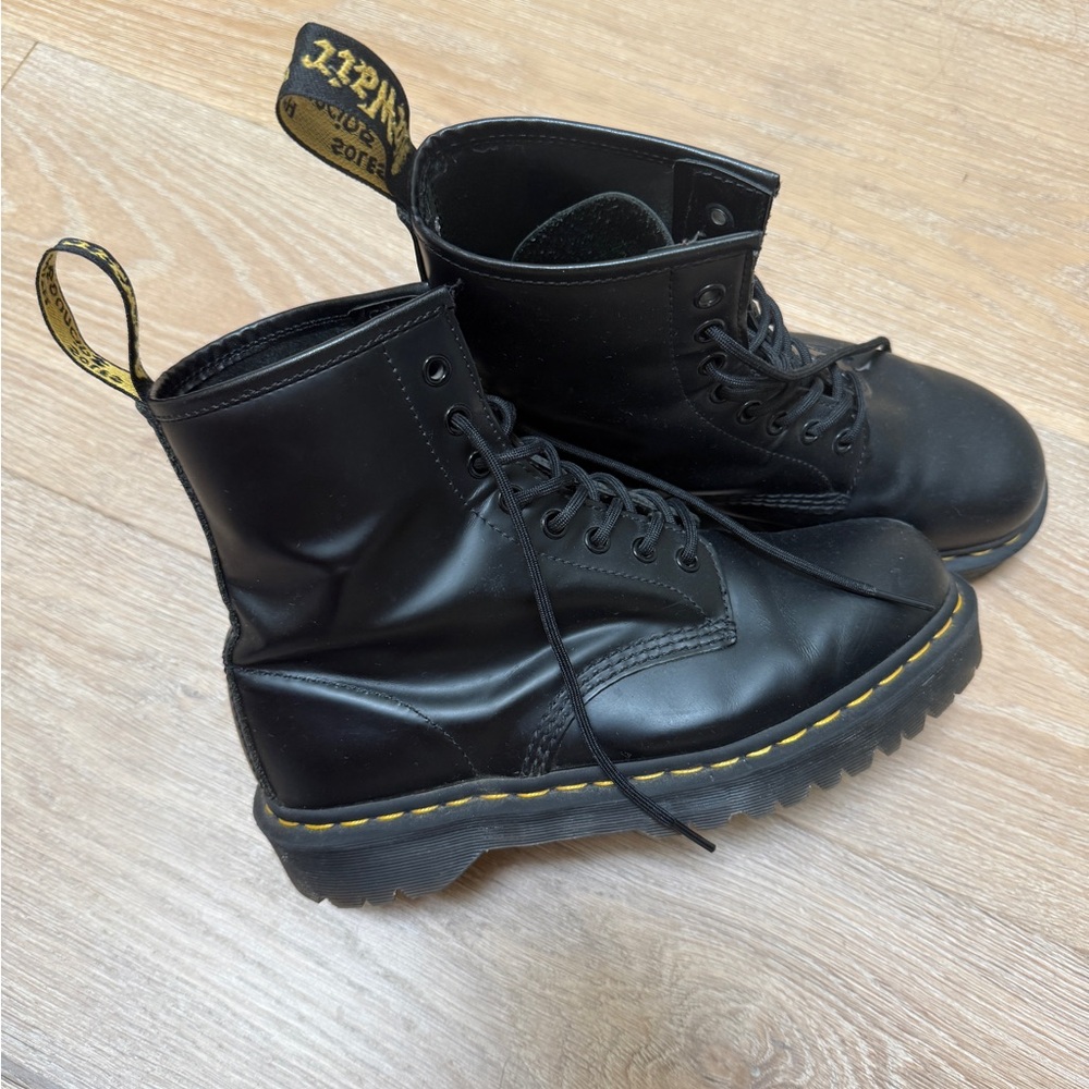 Dr. Martens Black Boots with Yellow Stitching